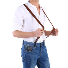 Adult Adjustable Brown Suspenders Button Buckles Elastic Strap