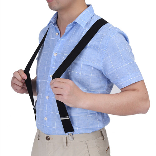 Elastic Suspender 3.5cm Width X Shape Adjustable 4 Clips Black 1