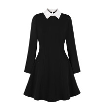 Contrasting Spliced Hepburn Style Black Skirt Dress XL