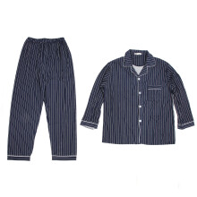 (Dark Blue Striped L) Men Pajamas Set Long Sleeve Cozy Button Up Dark Blue Striped XL