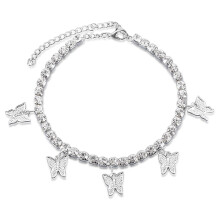 Rhinestone Tennis Butterfly Anklet Girls Women Summer Beach Adjustable