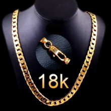 Men 18K Gold Necklace Cuban Chain Jewelry Gift