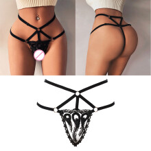 Women Crochet Lace G-String Thong T-Back Low Waist Underwear Black