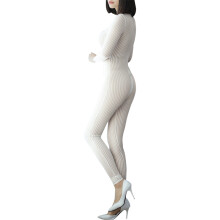 Stripe Jumpsuit High Elastic Zipper Open Crotch Long Sleeve Bandage