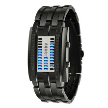 (Black Small Size) Mens Binary Watch Blue Backlight LED Digital Quartz Black Small