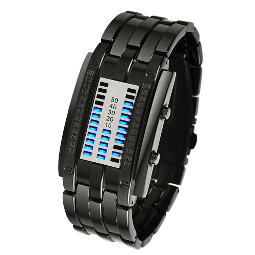 (Black Small Size) Mens Binary Watch Blue Backlight LED Digital Quartz Black Small 2