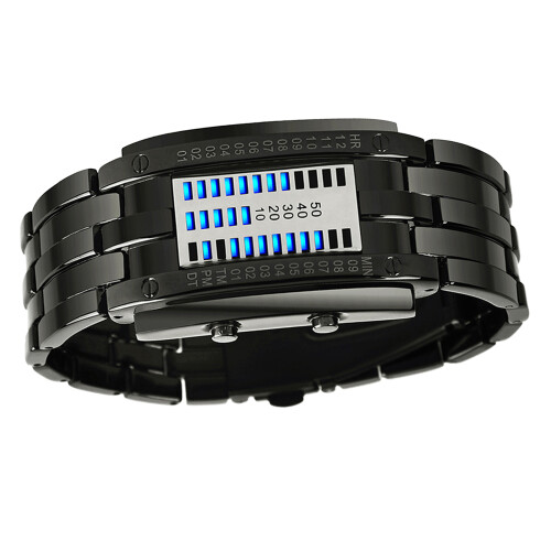 (Black Small Size) Mens Binary Watch Blue Backlight LED Digital Quartz Black Small 1
