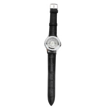 (Silver Dial Black Strap) Women Quartz Watch Rhinestone Dial Rose Gold Red Strap Water Resistant
