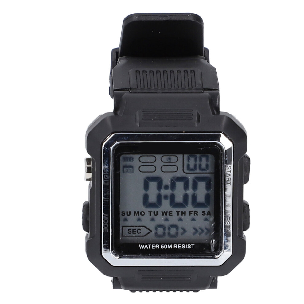 (Black) Men Digital Watch 50M Waterproof Led Alarm Calendar Shock Resistant Black 448787341327