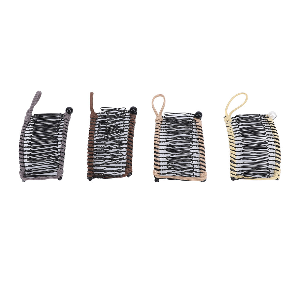 4pcs 20 Teeth Banana Comb Light Brown Gray Yellow Dark Brown Curly