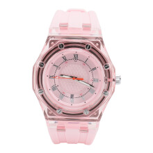 (Pink) Kids Sports Watch Luminous Waterproof Quartz Transparent Dial Pink