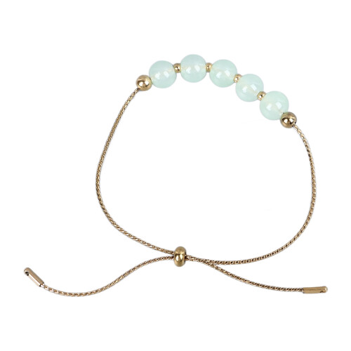 Fake Green Beaded Gold Plated Adjustable Bracelet
