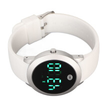 (Silver Shell White Belt Small) Digital Waterproof Touch Screen Watch 12/24h Timer Sports Silver Shell