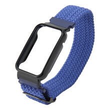(Dark Blue Band Black Case) Braided Loop Strap for Mi Band 7 Pro Nylon Elastic Black with Frame