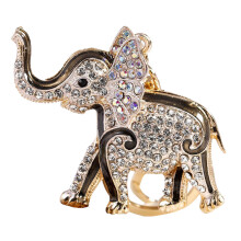 (Black Standard) Cute Elephant Keychain Zinc Alloy Rhinestone Pendant Red