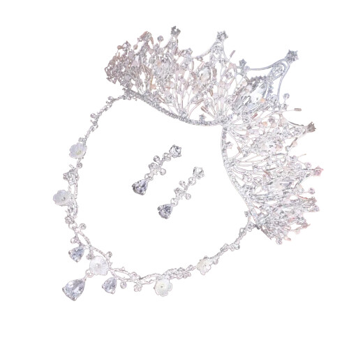 Bride Crown Necklace Ear Stud Set Wedding Party 2
