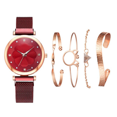 5pcs Bangle Watch Set Quartz Alloy Elegent Jewelry with Box