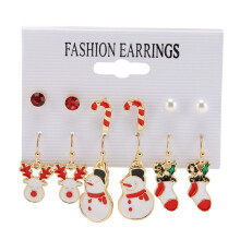 6 Pairs Christmas Earrings Alloy Light Weight Holiday Jewellery