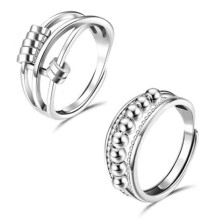 2Pcs Unisex Open Multi Circle Rotating Bead Alloy Ring
