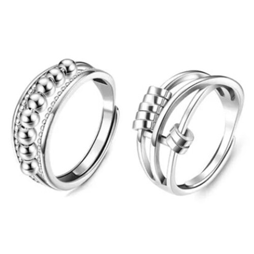 2Pcs Unisex Open Multi Circle Rotating Bead Alloy Ring 1