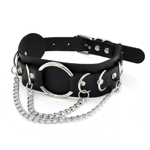 (Black) Double Deck PU Leather Choker Punk Adjustable 46cm Black Necklace 1
