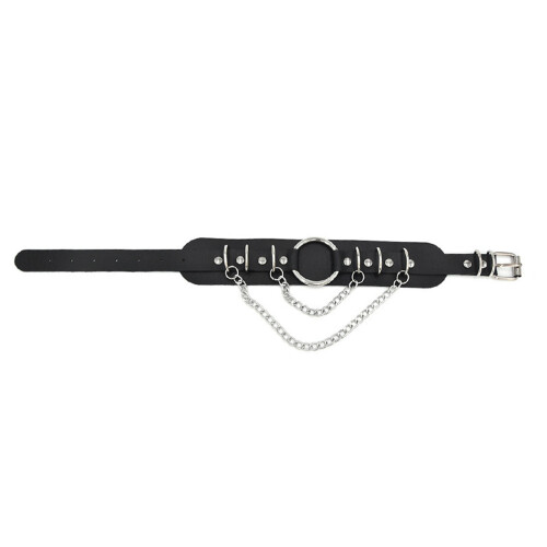 (Black) Double Deck PU Leather Choker Punk Adjustable 46cm Black Necklace 2