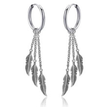 1 Pair Stainless Steel Leaf Tassel Hoop Dangle Earrings