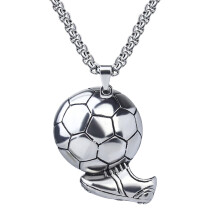 Silver Gold Round Soccer Ball Pendant Necklace Sport-Silver