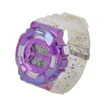 (Purple) Transparent Gradient Strap Sport Digital Watch Boys Girls Purple