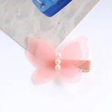 (E2-035 Pink) Baby Girls Hair Clips Cute Shaped Soft Chiffon Rose Red
