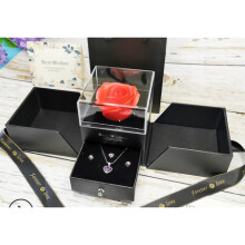 (Black) Rose Flower Jewelry Box Ring Necklace Gift Case Black