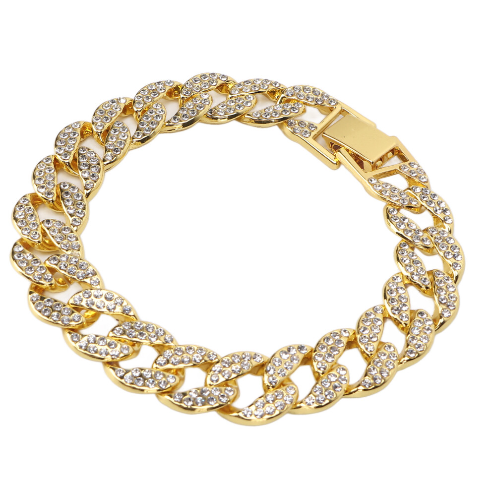 (Gold) Cuban Bracelet Rhinestone Hip Hop Couple Ankle Rose Gold
