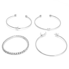 (Silver) 4pcs Shining Heart Star Bracelet Party Travel Jewelry