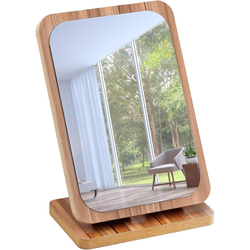 Kikidex (As Show, One Size) Wooden Makeup Mirror Wooden Table Mirror Portable Desktop Mirror Cosmetic Mirror With Wooden Frame Rectangle