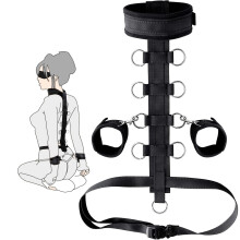 Sex Bondage Set BDSM Bed Restraints Kit With Adjustable Handcuffs And Collar Neck-To-Wrist Straps For Women And Couples