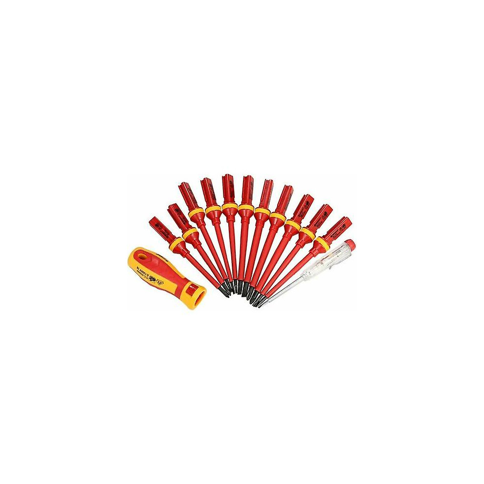 Kikidex (As Show, One Size) 1000V Magnetic Manual Insulated Screwdriver Kit,13Pcs Interchangeable Insulated Screwdrivers Set With Electrician Repair Tools Bit