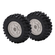 (Silver) 2PCS 1.9in Metal Wheel Rims 96mm Tires Set Black for Tamiya CC01 D90