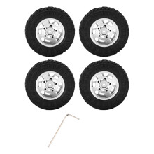 (Silver) 4pcs 7mm Metal Rim Rubber Tire for AXIAL SCX24 RC Car Upgrade Black