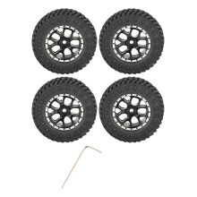 (Black) 4pcs 7mm Metal Rim Rubber Tire for AXIAL SCX24 RC Car Upgrade Black