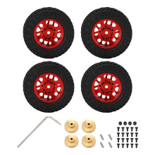(Red) 4pcs 55mm Wheel Rim Rubber Tire Brass Counterweight AXIAL SCX24 Red