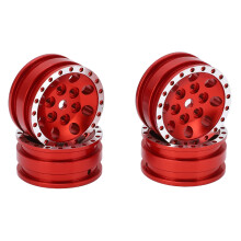 (Red) 4pcs Metal 8 Hole Wheel Hub Rims for Axial SCX24 1/24 RC Car Black