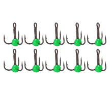 (Green) 10pcs/set Winter Ice Fishing Three Anchor Hook Green
