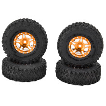 (Gold) 4pcs 1in Rubber Tires Alloy Rims for SCX24 Earth Yellow