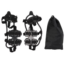 (Black M) 24 Teeth Stainless Steel Crampons Antiskid Snow Ice Shoe Covers Black