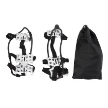 (Silver L) 24 Teeth Stainless Steel Crampons Antiskid Snow Ice Shoe Covers Black