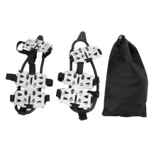 (Silver M) 24 Teeth Stainless Steel Crampons Antiskid Snow Ice Shoe Covers Black