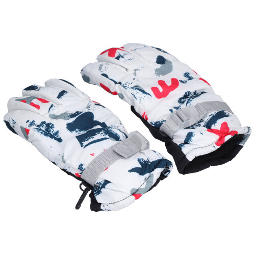 (Red+White) 2Pcs Ski Gloves Waterproof Windproof Antislip Red White 1