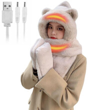 USB Heated 3-in-1 Furry Hoodie Hat Scarf Gloves Set for Women Girls