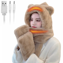 USB Heated 3-in-1 Furry Hoodie Hat Scarf Gloves Set for Women Girls