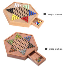 Wooden Chinese Checkers Set with Storage Drawer for Children Adults